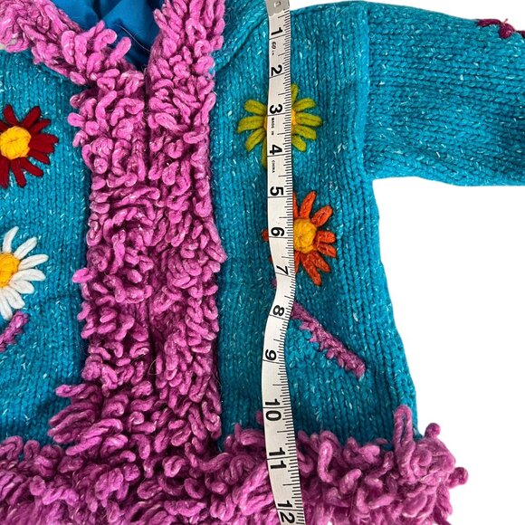 Norsk Kids Girls Sweater Jacket Full Zip Hooded Pockets Wool Flowers Size 2T - Picture 6 of 8